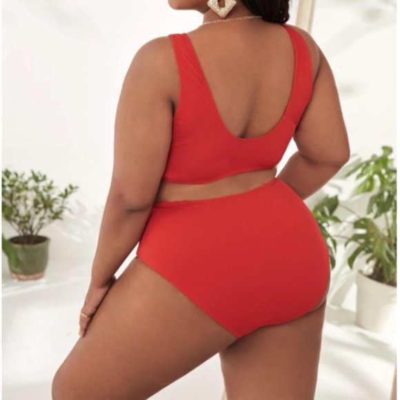 Red Ribbed Bikini Swimsuit – Plus – 2XL - Picture 2 of 4
